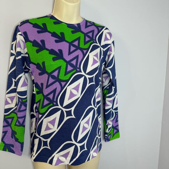 Helen Sue Vintage 1960/70's All Over Print Psychedelic Knit Nylon Sweater Top M - Picture 3 of 8